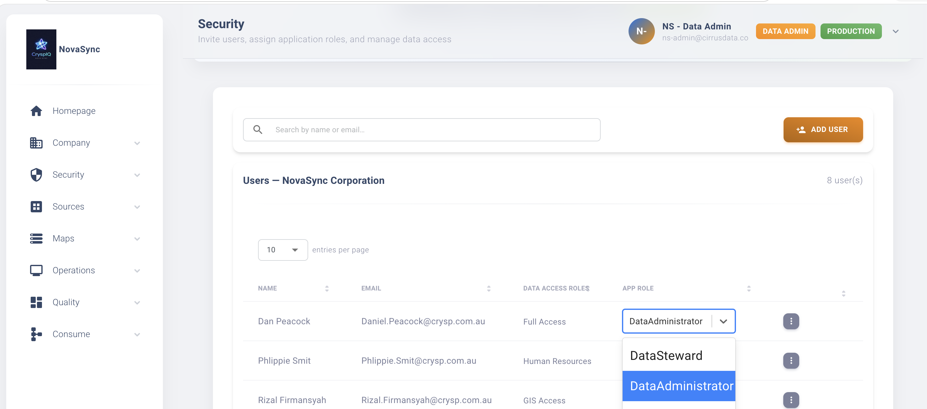 Assign user role screen